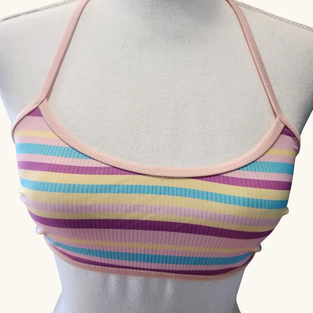NWT CUPSHE Bikini Swimsuit 2 Pc Womens Small Striped Bandeau Top Hip Tie Sexy - Picture 5 of 14